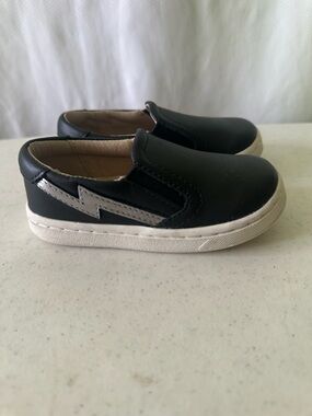 Old Soles Black Leather Slip On Sneakers Toddler Size 22 Eu 6 Us Lightning Bolt